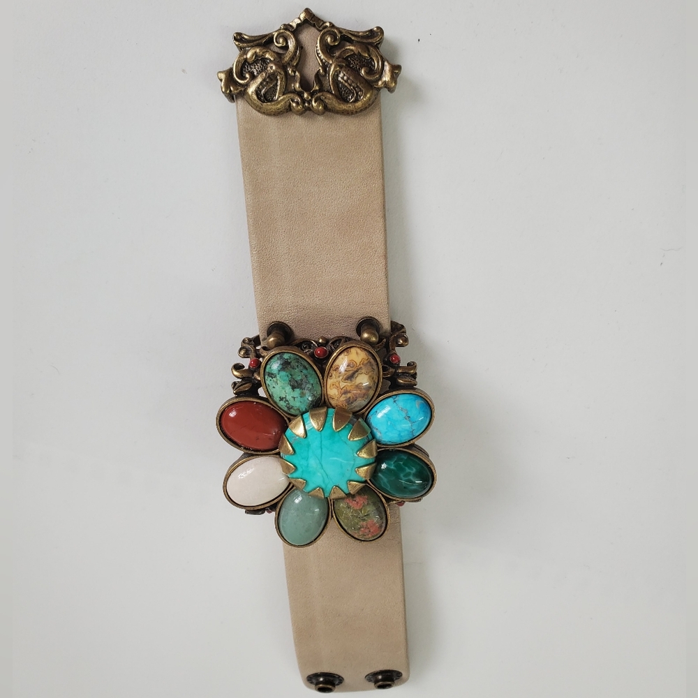 The Bohemian Garden: Multi-Gemstone Leather Cuff Bracelet
